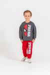 Gri Baskılı Kırmızı Eşofman Detaylı Sweatshirt & Eşofman Alt Üst Takım