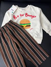 Hamburger Baskılı Sweatshirt ve Çizgili Eşofman Kız & Erkek Çocuk 3ip Alt Üst Takım