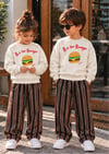 Hamburger Baskılı Sweatshirt ve Çizgili Eşofman Kız & Erkek Çocuk 3ip Alt Üst Takım