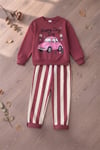 Happy Day Vosvos Araba Baskılı Gül Kurusu Sweatshirt & Eşofman Altı Kız Çocuk Alt Üst Takım