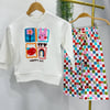 Hoppy Days Renkli Çiçek ve Tavşan Kabartma Baskılı Sweatshirt Desenli Renkli Eşofman Altı 3İp Kız Çocuk Alt Üst Takım
