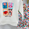 Hoppy Days Renkli Çiçek ve Tavşan Kabartma Baskılı Sweatshirt Desenli Renkli Eşofman Altı 3İp Kız Çocuk Alt Üst Takım