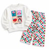 Hoppy Days Renkli Çiçek ve Tavşan Kabartma Baskılı Sweatshirt Desenli Renkli Eşofman Altı 3İp Kız Çocuk Alt Üst Takım