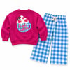 Hot Choc Baskılı Fuşya Sweatshirt Mavi Pötikare Eşofman Alt Üst Takım Süper Kalite