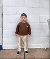 Kahverengi Cepli Sweatshirt ve Çizgili Ekru Eşofman Altı 3ip Alt Üst Takım