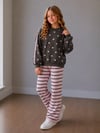 Kalp Desenli Nakışlı Şerit Detaylı Çizgili Pantolonlu Kız Çocuk Sweatshirt & Eşofman Altı Alt Üst Takım