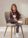 Karakter Desen Baskılı Bordo Sweatshirt ve Gri Desenli Eşofman Alt Üst 2 İplik Kız Çocuk Takım