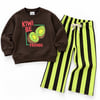 Kiwi Best Friends Baskılı Sweatshirt ve Çizgili Eşofman Altı Unisex Alt Üst Takım