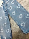 Kot Denim Lazer Kesim Kalpler ve Simli Baskı Kalpli Jean Kız Çocuk Takım