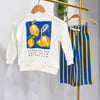Limon Baskılı Sweatshirt Mavi Sarı Çizgili Eşofman Kız & Erkek Çocuk 3ip Alt Üst Takım