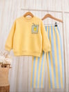 Limon Baskılı Sweatshirt ve Çizgili Eşofman Kız & Erkek Çocuk 3ip Alt Üst Takım