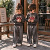 Little But Wild Baskılı Sweatshirt Erkek&Kız Çocuk Antrasit Çizgili Eşofman Alt Üst 3İp Takım