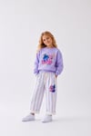 Love Baskılı Eşofman Çizgili Detaylı Kız Çocuk Sweatshirt & Eşofman Alt Üst Takım - Lila