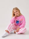 Love Baskılı Eşofman Çizgili Detaylı Kız Çocuk Sweatshirt & Eşofman Alt Üst Takım - Pembe