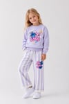 Love Baskılı Eşofman Çizgili Detaylı Kız Çocuk Sweatshirt & Eşofman Alt Üst Takım - Lila