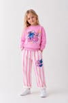 Love Baskılı Eşofman Çizgili Detaylı Kız Çocuk Sweatshirt & Eşofman Alt Üst Takım - Pembe