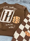 Milk & Cookies Baskılı Kahverengi Sweatshirt ve Kurabiye Baskılı Oversize Eşofman Altı Unisex 3İp Takım