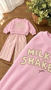 Milk Shake Baskılı Pembe Sweatshirt ve Desenli Eşofman Şeker Pembe 3ip Kız Çocuk Alt Üst Takım