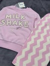 Milk Shake Baskılı Pembe Sweatshirt ve Desenli Eşofman Şeker Pembe 3ip Kız Çocuk Alt Üst Takım