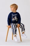 Motor Baskı Detaylı Erkek Çocuk Lacivert Sweatshirt & Çizgili Eşofman Alt Üst Takım