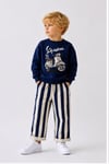 Motor Baskı Detaylı Erkek Çocuk Lacivert Sweatshirt & Çizgili Eşofman Alt Üst Takım