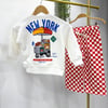 New York Ketchup Sırt Baskılı Sweatshirt  Kırmızı Beyaz Damalı Kareli Eşofman Altı Erkek Çocuk Alt Üst Takım 3İP