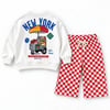 New York Ketchup Sırt Baskılı Sweatshirt  Kırmızı Beyaz Damalı Kareli Eşofman Altı Erkek Çocuk Alt Üst Takım 3İP