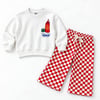 New York Ketchup Sırt Baskılı Sweatshirt  Kırmızı Beyaz Damalı Kareli Eşofman Altı Erkek Çocuk Alt Üst Takım 3İP