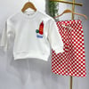 New York Ketchup Sırt Baskılı Sweatshirt  Kırmızı Beyaz Damalı Kareli Eşofman Altı Erkek Çocuk Alt Üst Takım 3İP