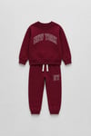 New York Yazı Baskılı Bordo Sweatshirt - Paçası Lastikli Nakışlı NY Eşofman Altı Alt Üst 3ip Takım