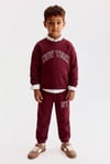 New York Yazı Baskılı Bordo Sweatshirt - Paçası Lastikli Nakışlı NY Eşofman Altı Alt Üst 3ip Takım