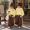 Power İn Kindess Baskılı Sarı Sweatshirt - Kahverengi Şeritli Eşofman Altı Süper Kalite Kız & Erkek Çocuk