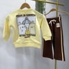 Power İn Kindess Baskılı Sarı Sweatshirt - Kahverengi Şeritli Eşofman Altı Süper Kalite Kız & Erkek Çocuk