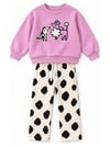 Sevimli Baskılı Şeker Pembe Sweatshirt & Desenli Eşofman Altı Kız Çocuk Alt Üst Takım