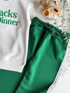 Snacks for Dinner Yazılı Beyaz Sweatshirt ve Yan Şeritli Yeşil Eşofman Altı Unisex 3İplik İkili Takım