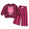 Soleil Club Baskılı Mürdüm Sweatshirt Çizgili Kız Çocuk Alt Üst Takım Süper Kalite 3ip