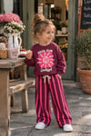Soleil Club Baskılı Mürdüm Sweatshirt Çizgili Kız Çocuk Alt Üst Takım Süper Kalite 3ip