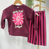 Soleil Club Baskılı Mürdüm Sweatshirt Çizgili Kız Çocuk Alt Üst Takım Süper Kalite 3ip