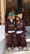 Stay Kids School Baskılı Dik Yaka Yarım Fermuarlı Unisex Kahverengi Alt Üst 3ip Kumaş Eşofman Takım Sweat&Eşofman