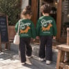 The Sausage Club Sosis Köpek Baskılı Yeşil Sweatshirt  Füme Gri Damalı Kareli Eşofman Altı Kız&Erkek Çocuk Takım