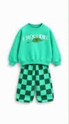 Timsah Kabartma Baskılı Sweatshirt Kareli Eşofman Kız & Erkek Çocuk 3İp Alt Üst Takım