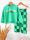 Timsah Kabartma Baskılı Sweatshirt Kareli Eşofman Kız & Erkek Çocuk 3İp Alt Üst Takım