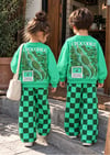 Timsah Kabartma Baskılı Sweatshirt Kareli Eşofman Kız & Erkek Çocuk 3İp Alt Üst Takım