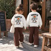 Waffle Baskılı Sweatshirt ve Kahverengi Kareli Eşofman Alt Üst Takım Süper Kalite