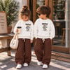 Waffle Baskılı Sweatshirt ve Kahverengi Kareli Eşofman Alt Üst Takım Süper Kalite