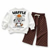 Waffle Baskılı Sweatshirt ve Kahverengi Kareli Eşofman Alt Üst Takım Süper Kalite