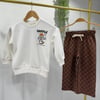 Waffle Baskılı Sweatshirt ve Kahverengi Kareli Eşofman Alt Üst Takım Süper Kalite