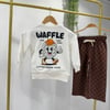 Waffle Baskılı Sweatshirt ve Kahverengi Kareli Eşofman Alt Üst Takım Süper Kalite