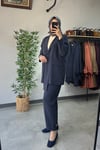 Tığ Triko Blazer Ceket Pantolonlu Takım Lacivert