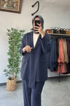 Tığ Triko Blazer Ceket Pantolonlu Takım Lacivert